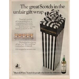 Black & White Scotch Whisky Vintage Black White Striped Gift Wrap Print Ad 1970